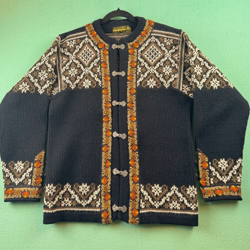 Vintage Nordstrikk Knit Wool Cardigan Sweater Unisex Lady 44, Gent 50 Black